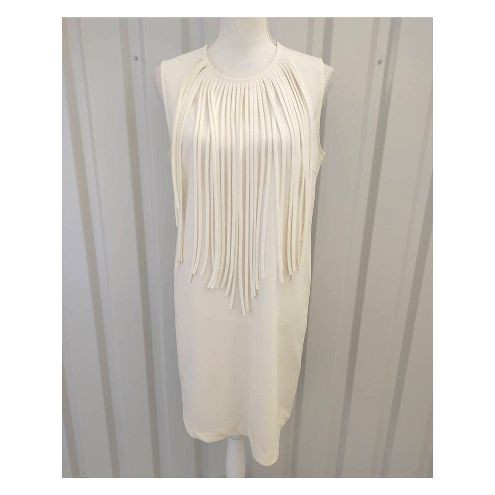 Adore Fringe Sleeveless Dress Cream Colored Medium
